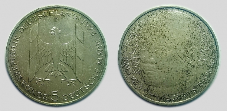 1978 Gustav Stresemann 5 márka mark